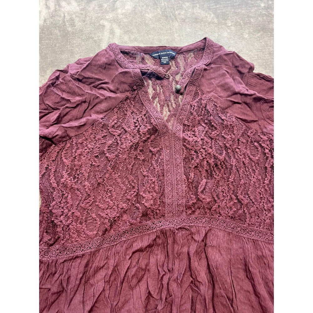 American Eagle Outfitters‎ Burgundy Lace Peplum Long Sleeve Top Blouse S - Picture 2 of 5